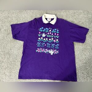 Vintage garden graphic Peter Pan coller Purple Graphic Short Sleeve Tee